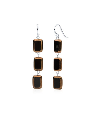 Copper Black Glass Rectangle Beaded Drop Earrings