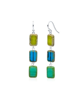 Tide Pools Mix Glass Rectangle Beaded Drop Earrings