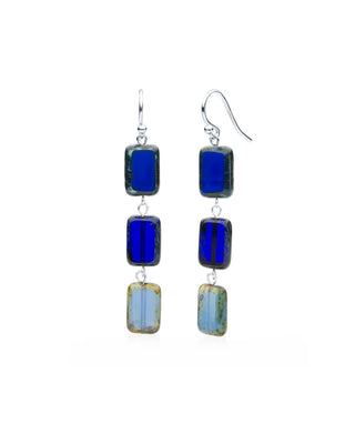 True Blue Mix Glass Rectangle Beaded Drop Earrings