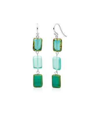 Teal Frost Mix Glass Rectangle Beaded Drop Earrings
