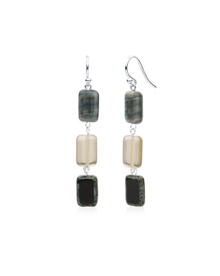Gray Mix Glass Rectangle Beaded Drop Earrings