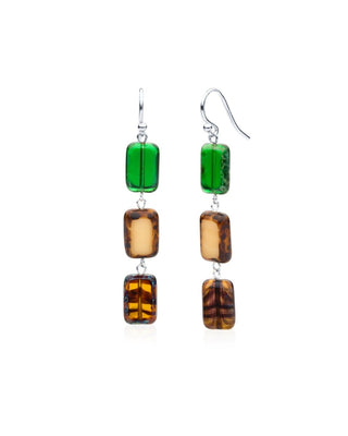 Emerald Forest Mix Glass Rectangle Beaded Drop Earrings