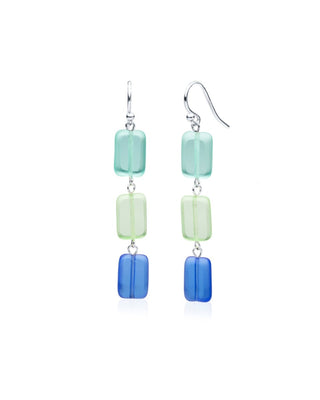 Seaglass Mix Glass Rectangle Beaded Drop Earrings