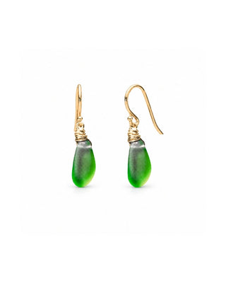 Green Seaglass Petal Drop Earrings