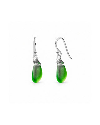 Green Seaglass Petal Drop Earrings
