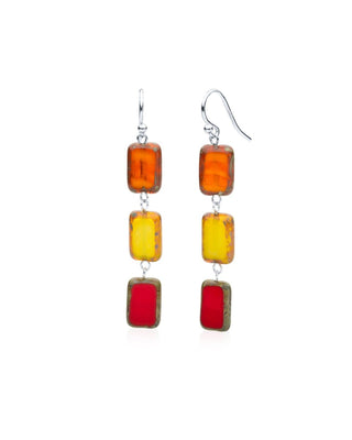Fire Mix Glass Rectangle Beaded Drop Earrings