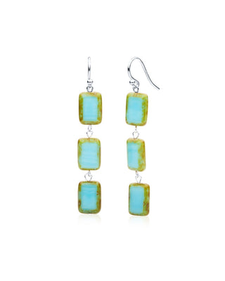 Sky Blue Glass Rectangle Beaded Drop Earrings