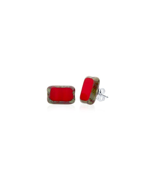 Red Simple Glass Beaded Stud Earrings