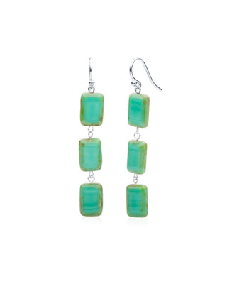 Turquoise Glass Rectangle Beaded Drop Earrings
