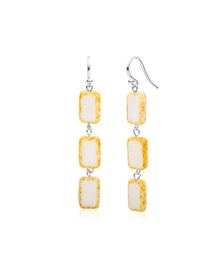 White Glass Rectangle Beaded Drop Earrings