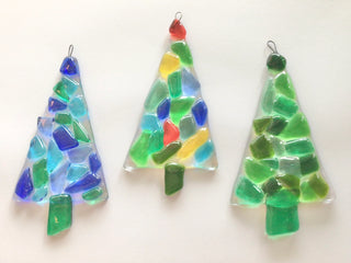 Tree Handcrafted Fused Glass Holiday Ornament