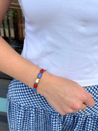 Red White & Blue Beaded Bracelet, Glass Beaded Bracelet