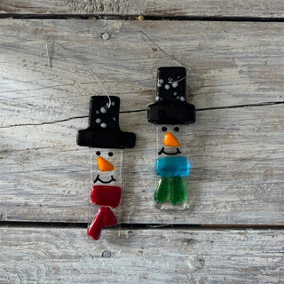 Snowman Handcrafted Fused Glass Holiday Ornament