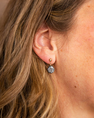 Dark Mother of Pearl Scallop Shell Post Earrings
