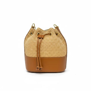 Raffia & Italian Leather Bucket Bag