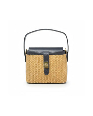 Italian Leather and Rattan Top Handle Bag