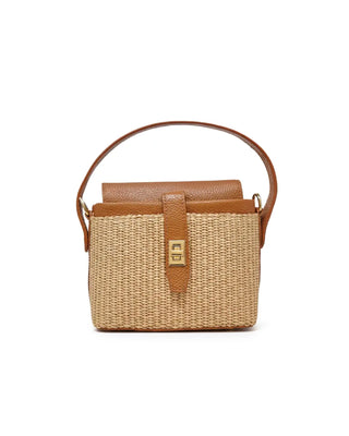 Italian Leather and Rattan Top Handle Bag