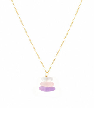 Lavender & Pink Seaglass Stack Pendant Necklace
