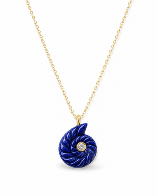 Lapis Lazuli Nautilus Shell and White Topaz Pendant, One-of-a-Kind