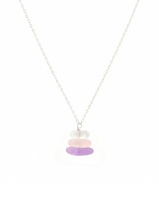 Lavender & Pink Seaglass Stack Pendant Necklace
