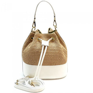 Raffia & Italian Leather Bucket Bag