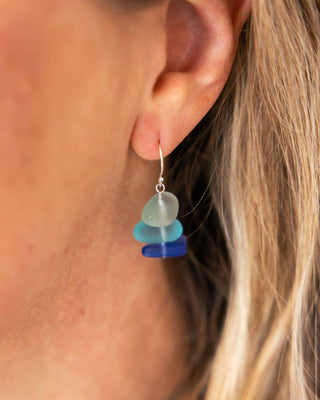 Cobalt Blue Seaglass Inspired Stack Earrings