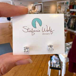 White Topaz Round-Cut Solitaire Stud Earrings, Sterling Silver with Prong Setting