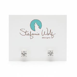 White Topaz Round-Cut Solitaire Stud Earrings, Sterling Silver with Prong Setting