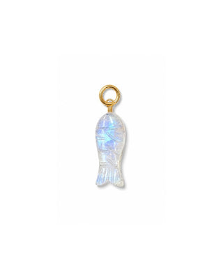 Carved Rainbow Moonstone Gemstone Fish Charm