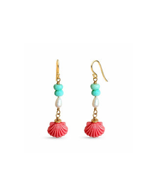 Gemstone & Pearl w/ Coral Scallop Earrings