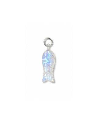 Carved Rainbow Moonstone Gemstone Fish Charm