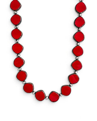 Red Beaded Necklace, Small Circle Glass Beaded Necklace