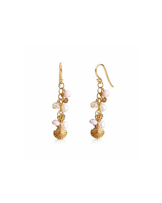 Gemstone & Scallop Shell Cluster Earrings