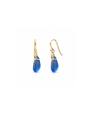Cobalt Blue Seaglass Petal Drop Earrings