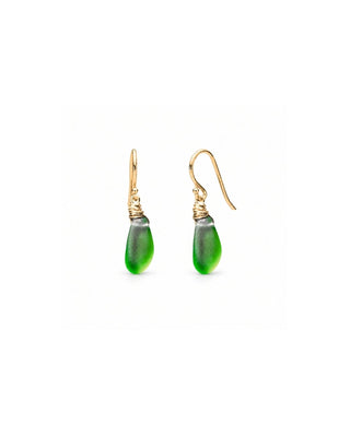 Green Seaglass Petal Drop Earrings
