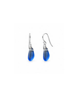 Cobalt Blue Seaglass Petal Drop Earrings