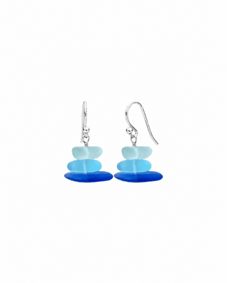 Cobalt Blue Seaglass Inspired Stack Earrings