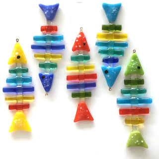 Fishbone Handcrafted Fused Glass Holiday Ornament