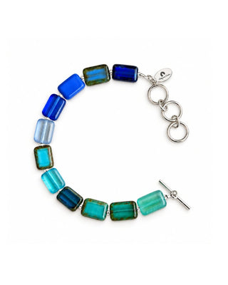 Waves of Blue, Beaded Glass Tile Bracelet, Trilogy