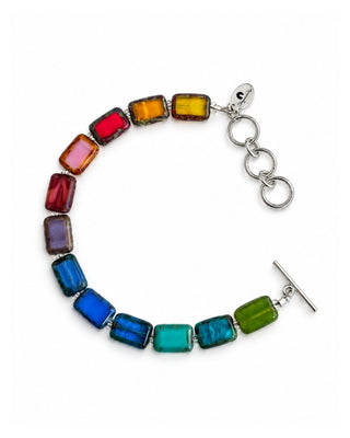 Rainbow Special Edition, Glass Tile Rectangle 1-Strand Bracelet, Trilogy