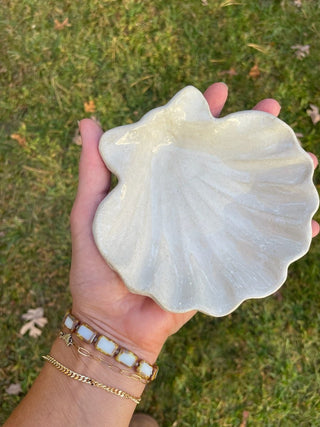 Scallop Shell Jewelry or Trinket Dish, Handmade Stoneware Pottery