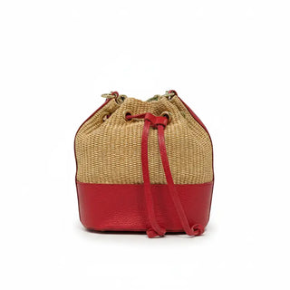 Raffia & Italian Leather Bucket Bag