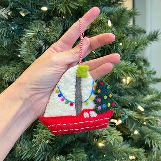 Sailboat with Tree Felt Wool Holiday Ornament