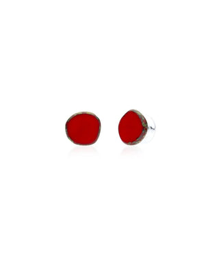 Red Circle Glass Beaded Small Stud Earrings