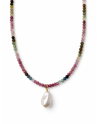 Rainbow Tourmaline Baroque Pearl Drop Necklace