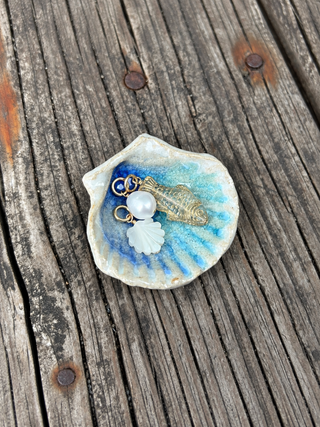 Tiny Scallop Shell Ring Dish, Handmade Pottery