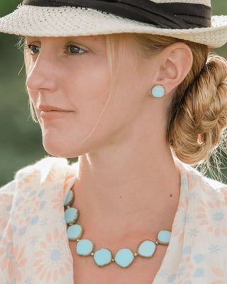 Light Sky Blue Circle Glass Beaded Small Stud Earrings