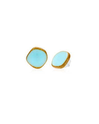 Light Sky Blue Circle Glass Beaded Large Stud Earrings