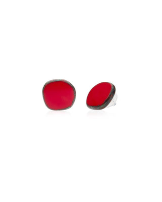 Red Circle Glass Beaded Large Stud Earrings