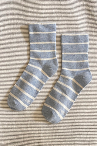 Light Blue & Cream Striped Cotton Ankle Socks